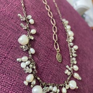 Michael Golan Silver Tone Fresh Water Pearl Crystal Bead Dangling Necklace